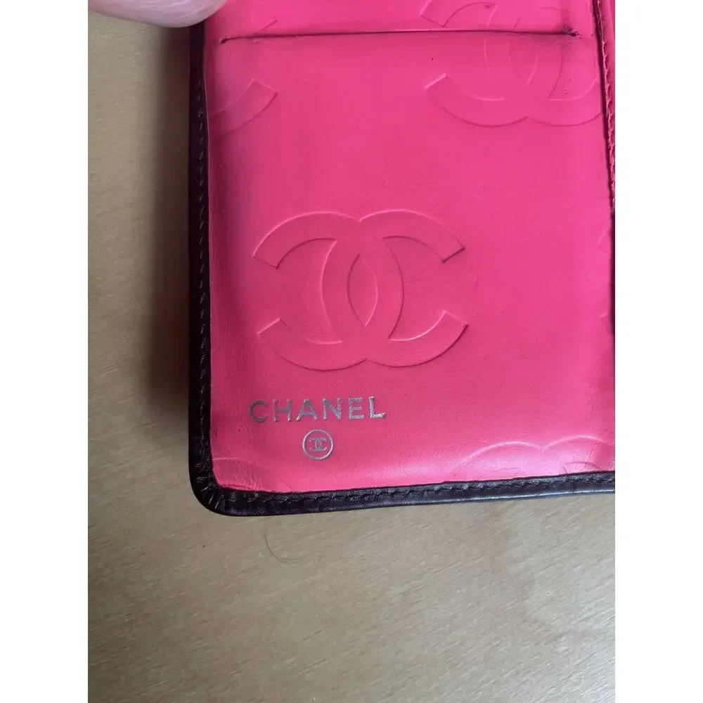 Chanel Wallet Cambon Black Leather w/ Pink Interior CC Long Entrupy Certificate